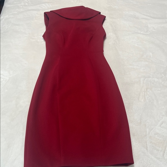 KAREN MILLEN Reverse Point Collar Pencil Dress – Deep Red – Size 2 – EUC - Picture 6 of 15